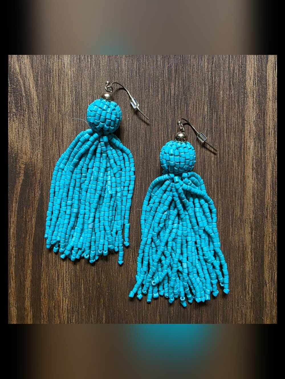 Turquoise Beaded Tassel Drop Earrings